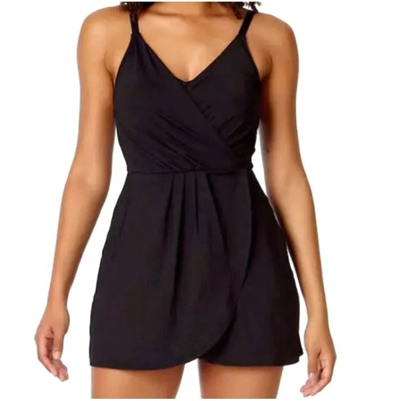 LANDS' END Women's Medium UPF 50 Black Tulip Wrap Swim Dress - Picture 1 of 7